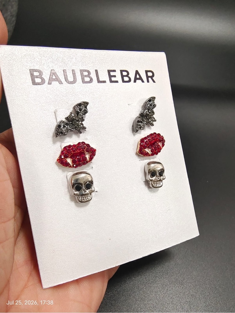 NWOT BaubleBar Halloween Blood Earrings Set Vampire Lips & Skull